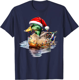 Christmas Duck Hunting Santa Xmas Light Country Mallard Duck T-Shirt - T-Shirt | Navy