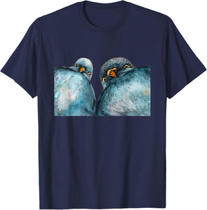 Lustige Taubenpaar Selfie Tauben Malerei T-Shirt - T-Shirt | Navy