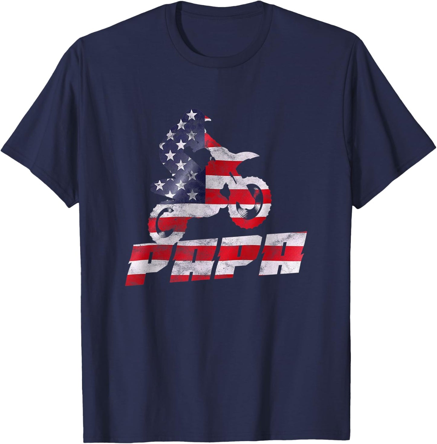 American Flag Motocross Papa Gift Motorbike Dirtbike Father T-Shirt - T-Shirt | Navy
