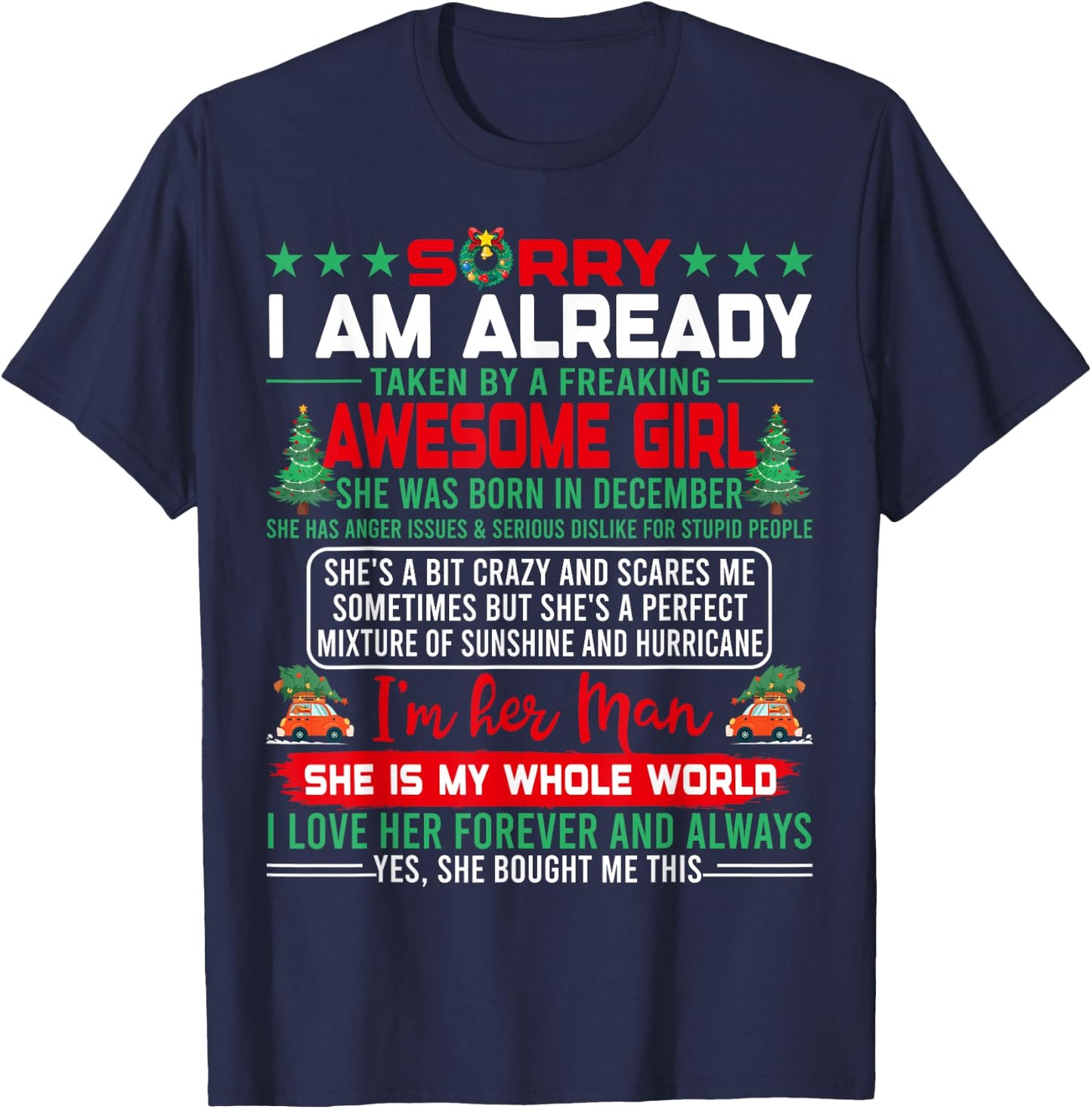 Sorry I'm Already Taken By Awesome December Queen Christmas T-Shirt - T-Shirt | Navy