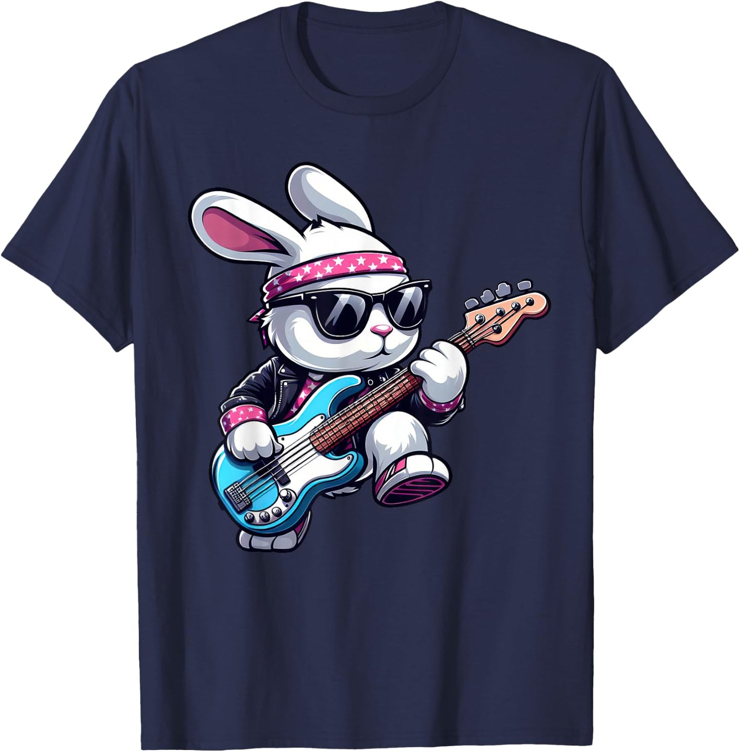 Funny Rock n Roll Bass Guitar Bunny Kids Women Men Easter , black T-Shirt - T-Shirt | Navy