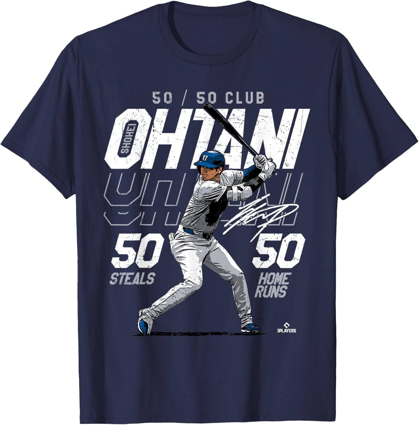 Speed, Power, Ohtani 50-50 Milestone Shohei Ohtani MLBPA T-Shirt - T-Shirt | Navy