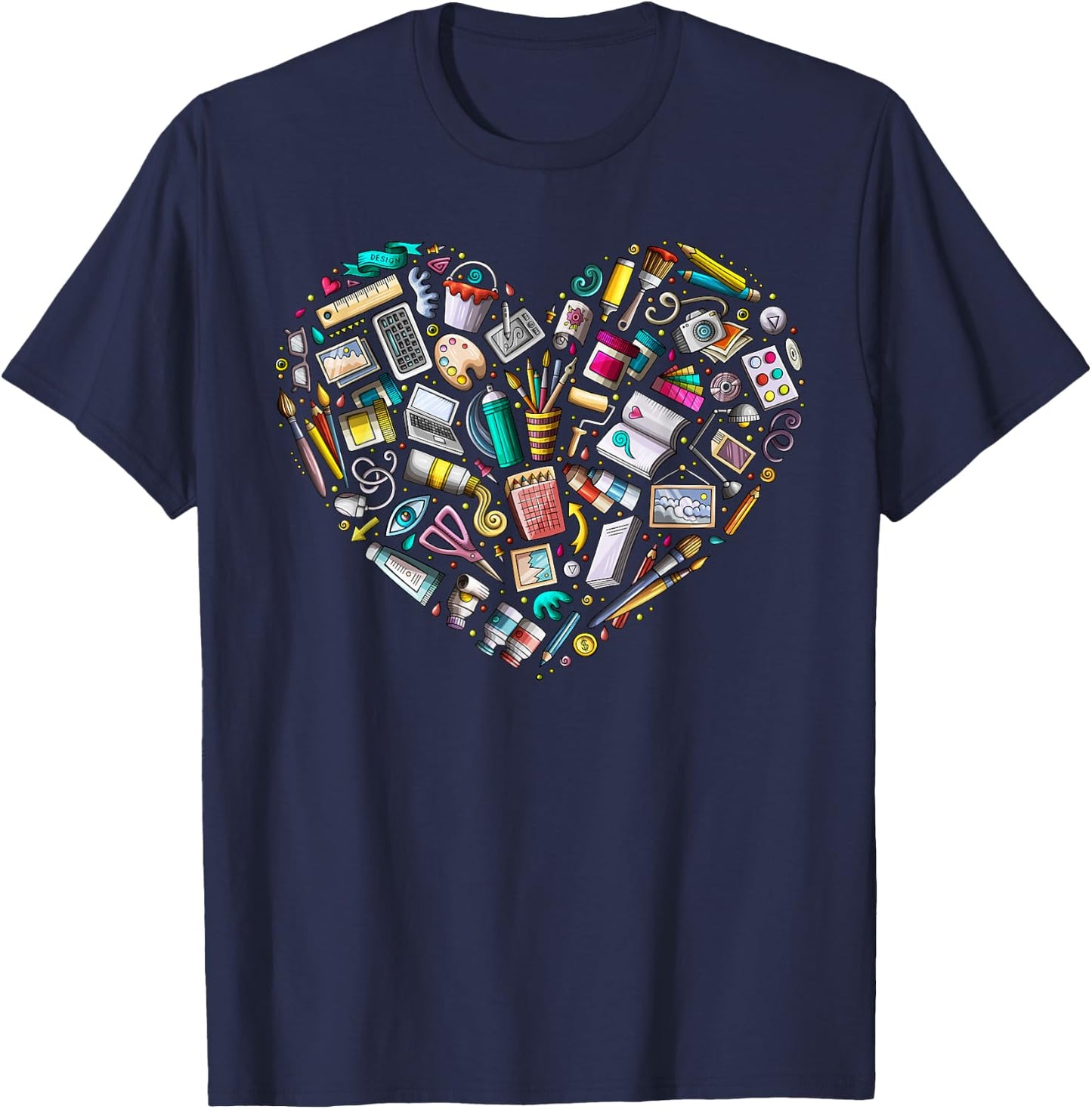 Heart Shape Art Teacher And Painting, Sketching Artist T-Shirt - T-Shirt | Navy