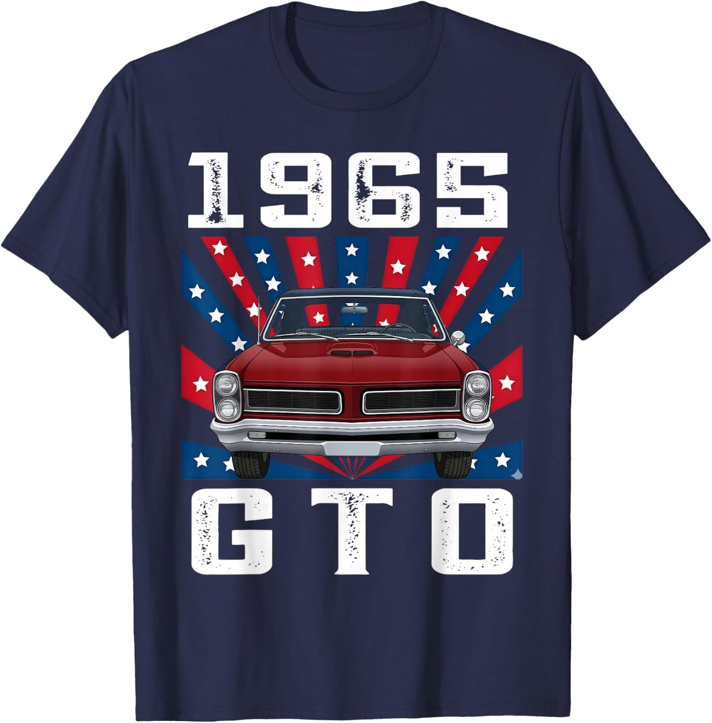 65 1965 GTO American Flag Silhouette Muscle Car T-Shirt - T-Shirt | Navy