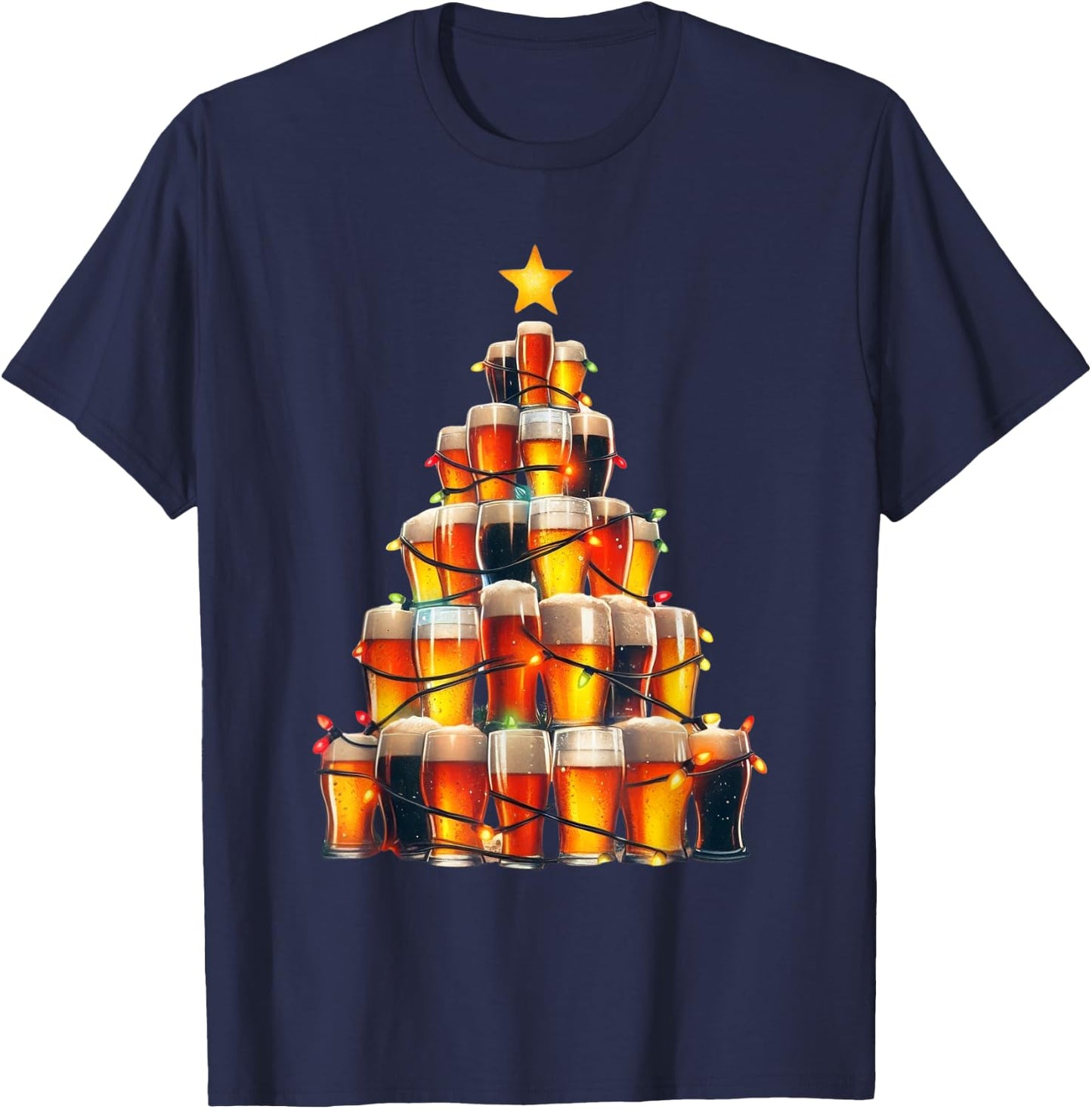 Beer Xmas Christmas Tree T-Shirt - T-Shirt | Navy