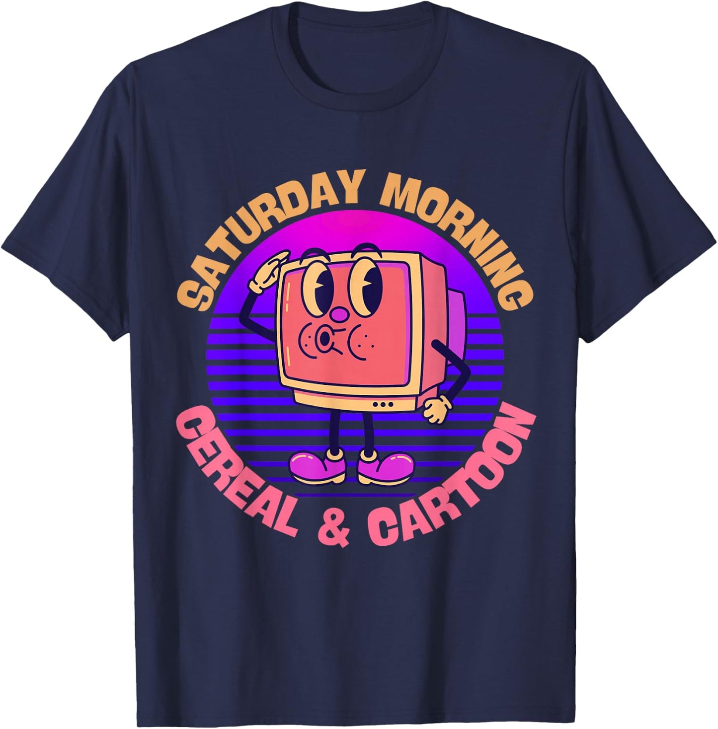 80s 90s Retro Kid Saturday Mornings Cereal And Cartoons T-Shirt - T-Shirt | Navy