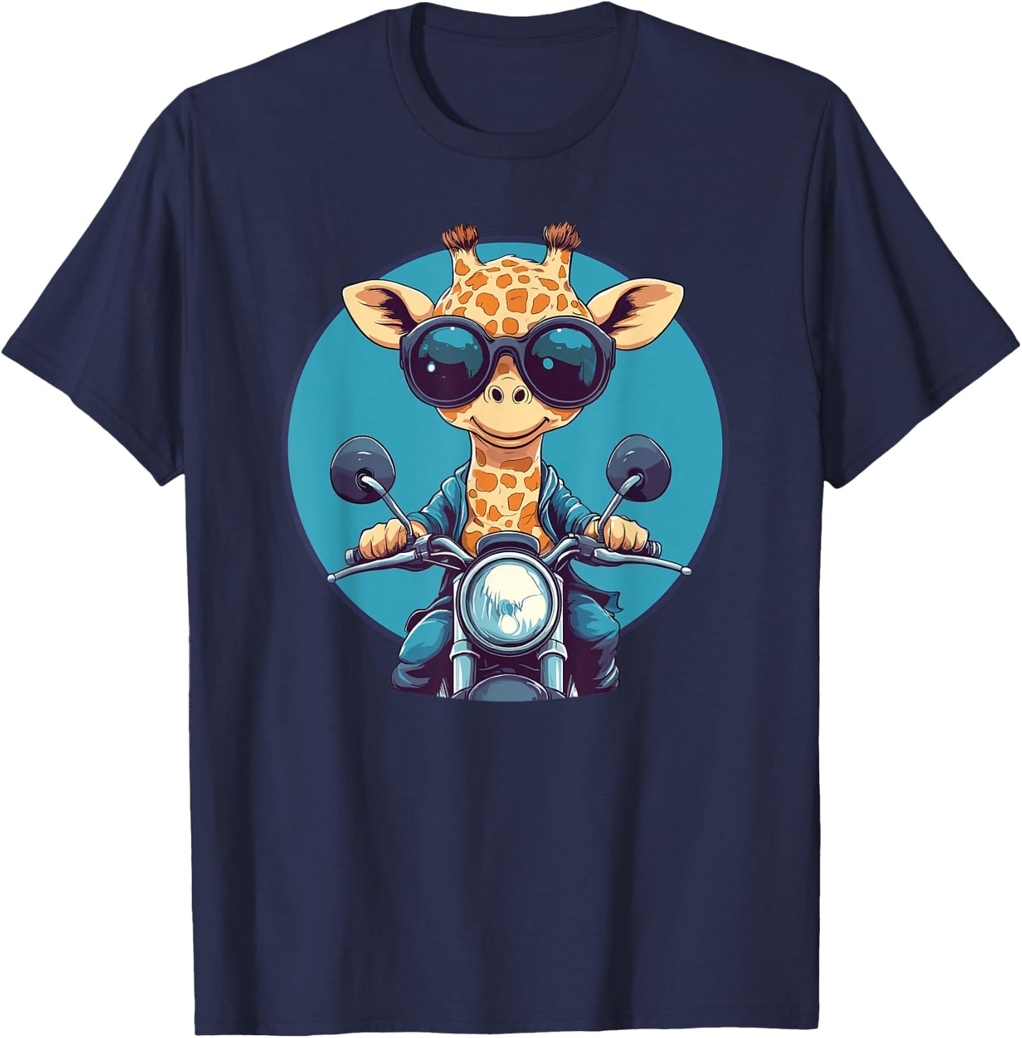 Cool Giraffe On Motorcycle With Sunglasses T-Shirt - T-Shirt | Navy