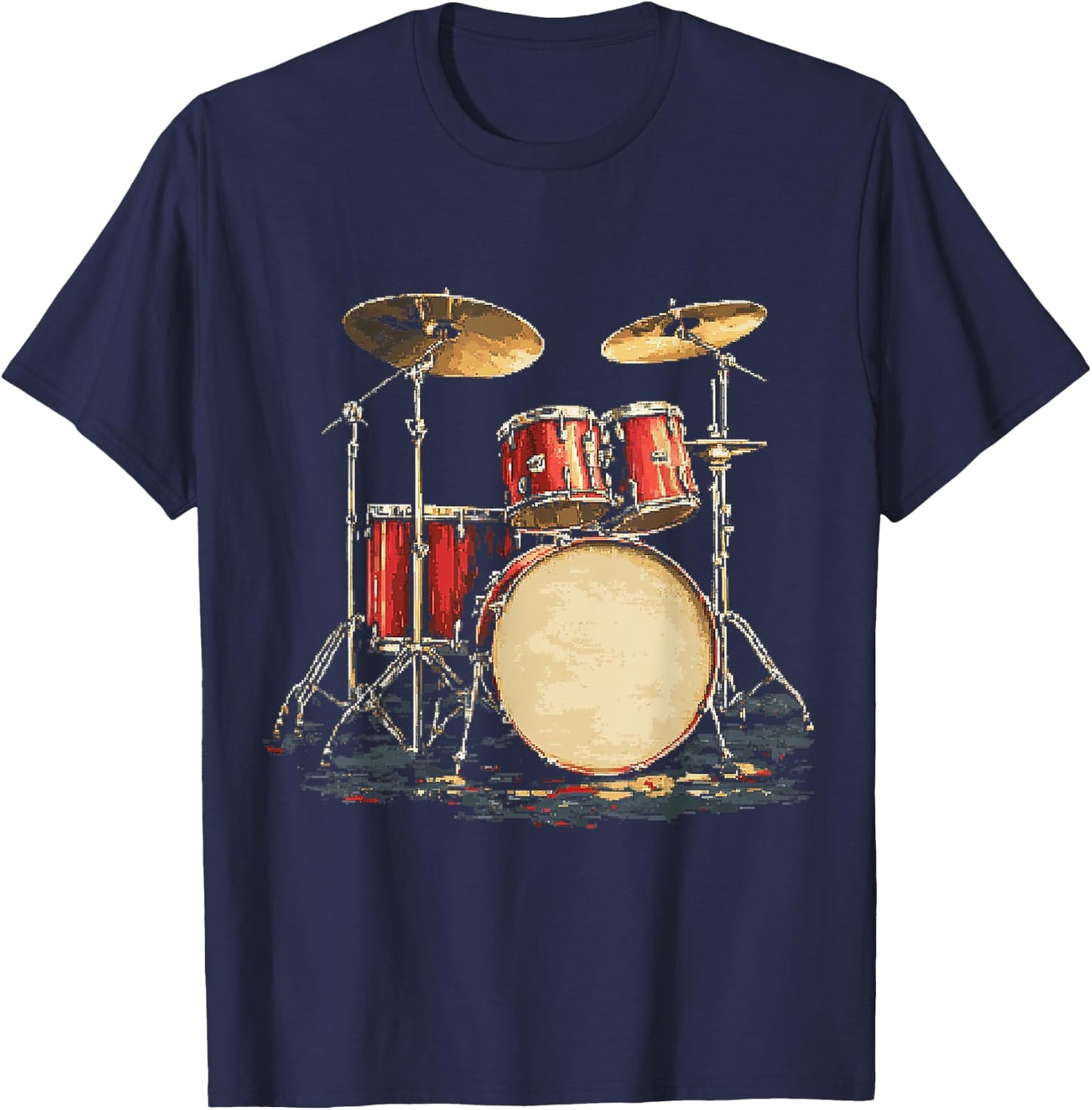 Musical Instrument Drum Set , Black, S T-Shirt - T-Shirt | Navy