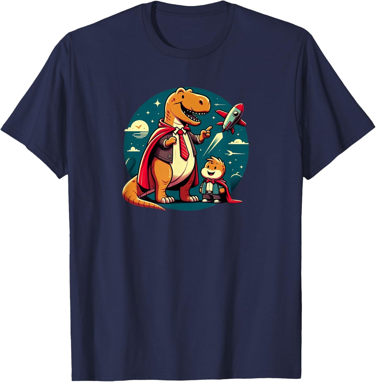 Cute Daddy Dinosaur Son Fathers Day Spaceship T-Shirt - T-Shirt | Navy
