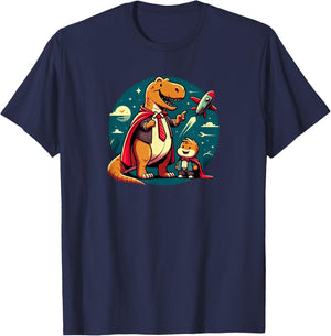 Cute Daddy Dinosaur Son Fathers Day Spaceship T-Shirt - T-Shirt | Navy