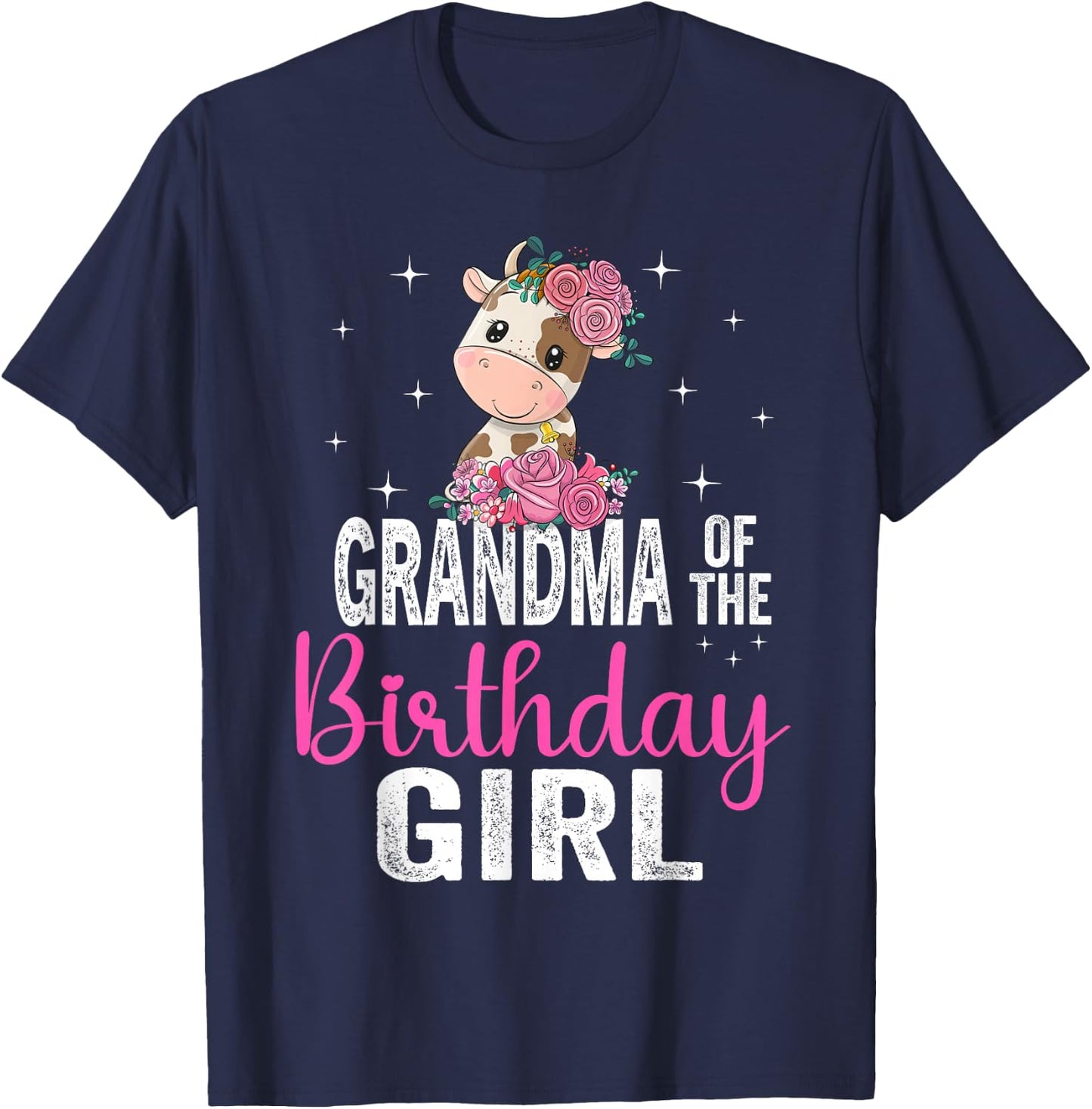 Grandma Of The Birthday Girl Cow 1St Grandma Birthday Girl T-Shirt - T-Shirt | Navy