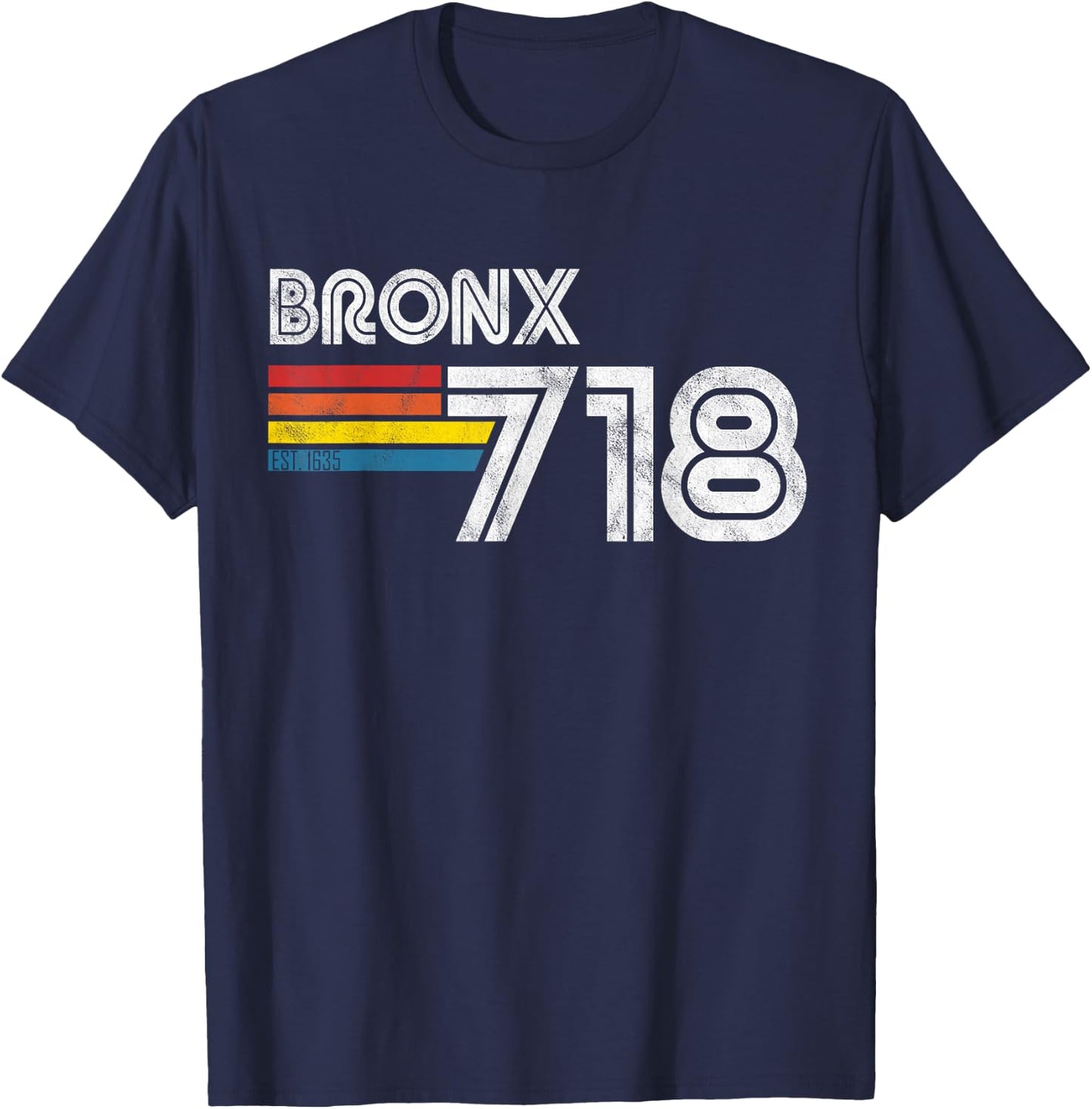 Vintage Bronx | Proud 718 New York City State Gift T-Shirt - T-Shirt | Navy