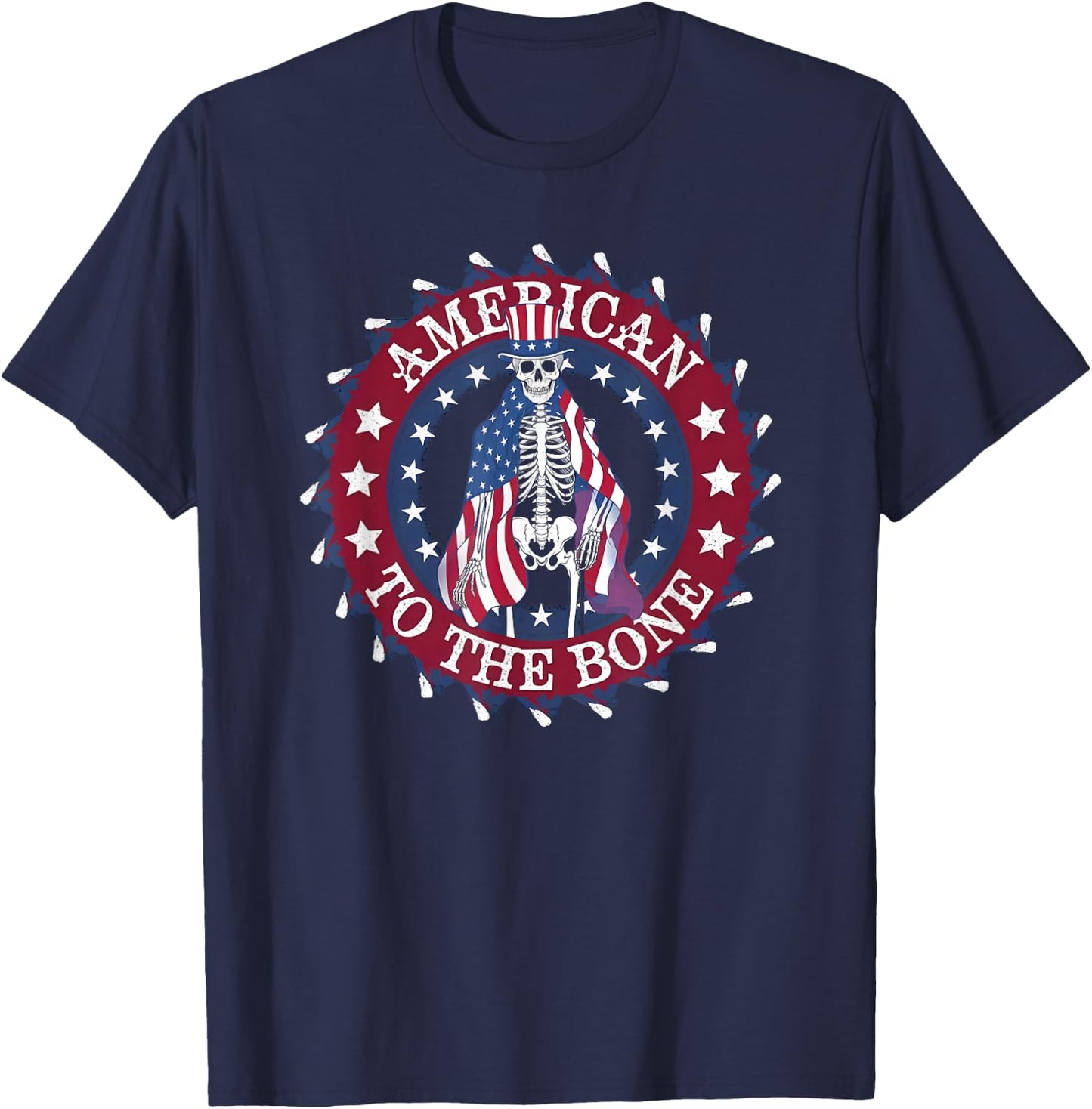 American To The Bone Patriotic Skeleton T-Shirt - T-Shirt | Navy