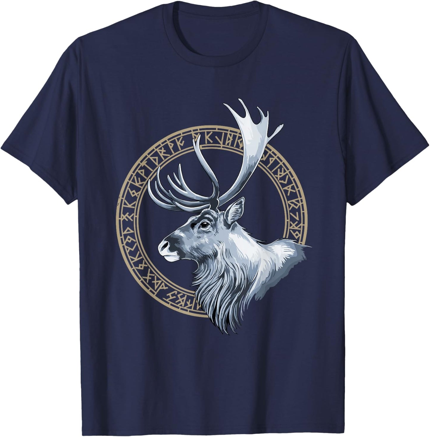 Reindeer Nordic Viking Letters Runic Deer Elk Buck T-Shirt - T-Shirt | Navy