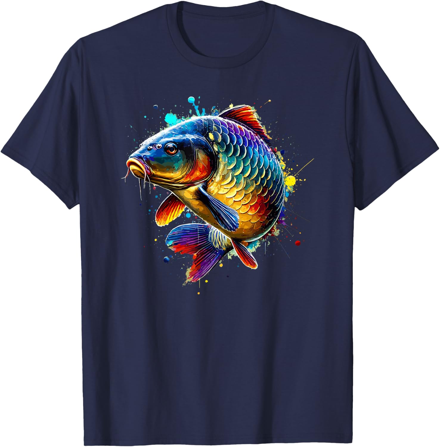 Colorful Splash Art Fishing Carp Fisherman Carps T-Shirt - T-Shirt | Navy