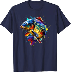 Colorful Splash Art Fishing Carp Fisherman Carps T-Shirt - T-Shirt | Navy