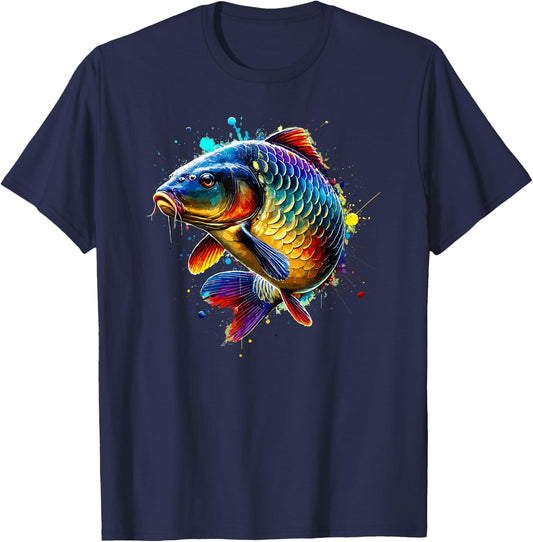 Colorful Splash Art Fishing Carp Fisherman Carps T-Shirt - T-Shirt | Navy