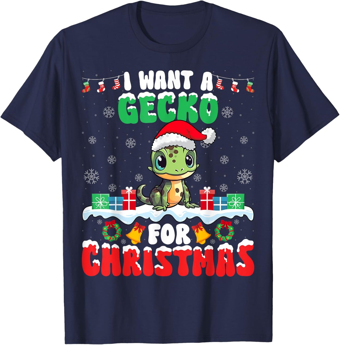 I Want Gecko for Christmas - Reptile Gecko Lover Santa Xmas T-Shirt - T-Shirt | Navy