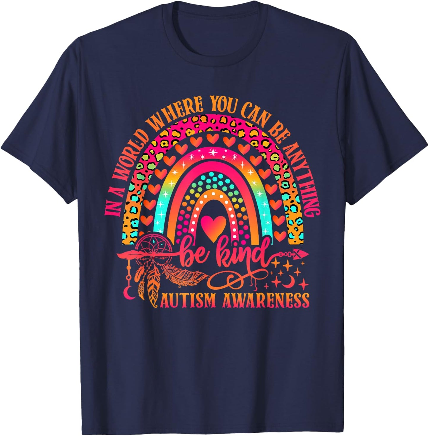 Autism Awareness Be Kind Leopard Rainbow Choose Kindness T-Shirt - T-Shirt | Navy