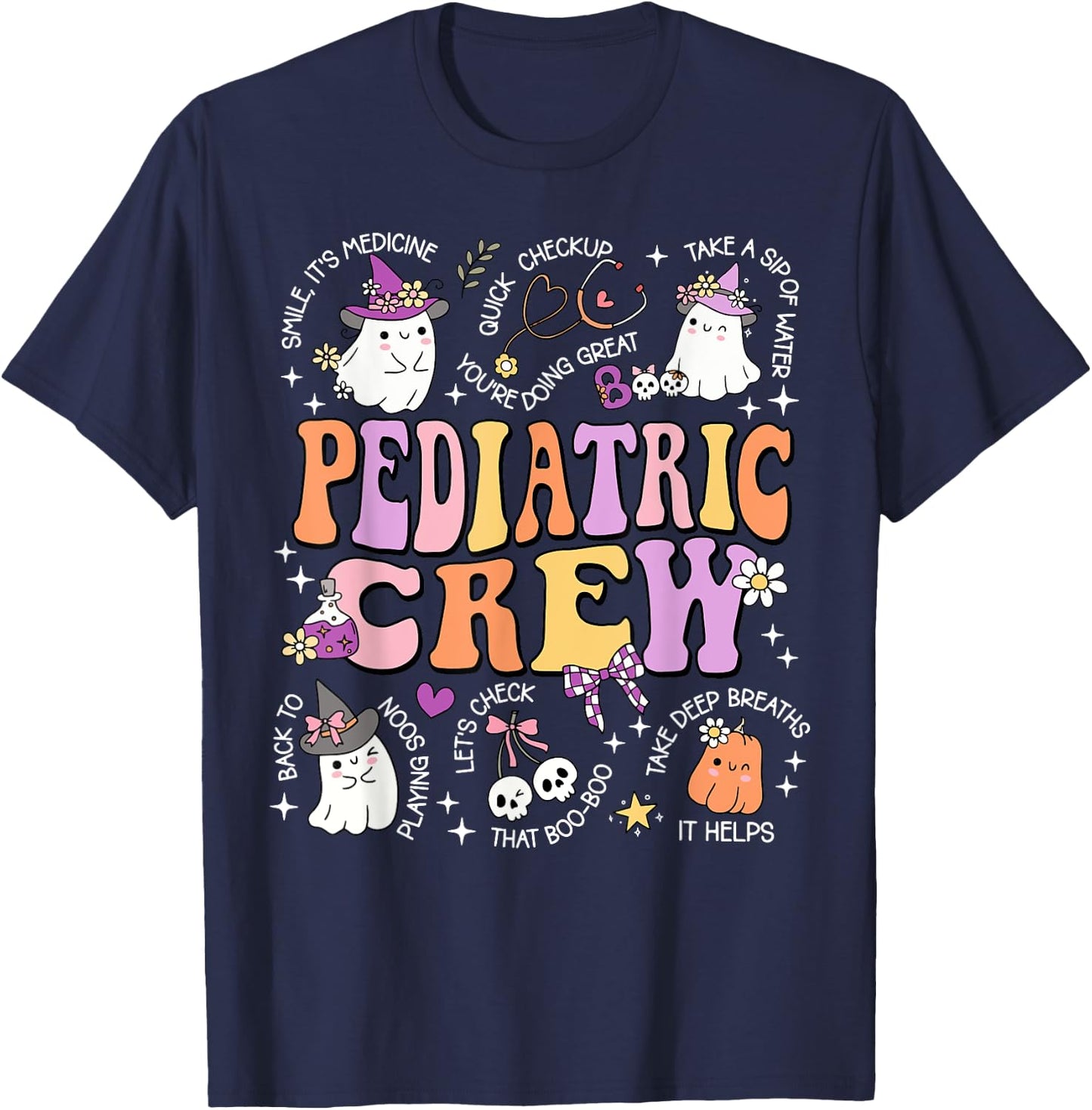 Retro Pediatric Crew Ghost Spooky Peds Nurse Halloween T-Shirt - T-Shirt | Navy