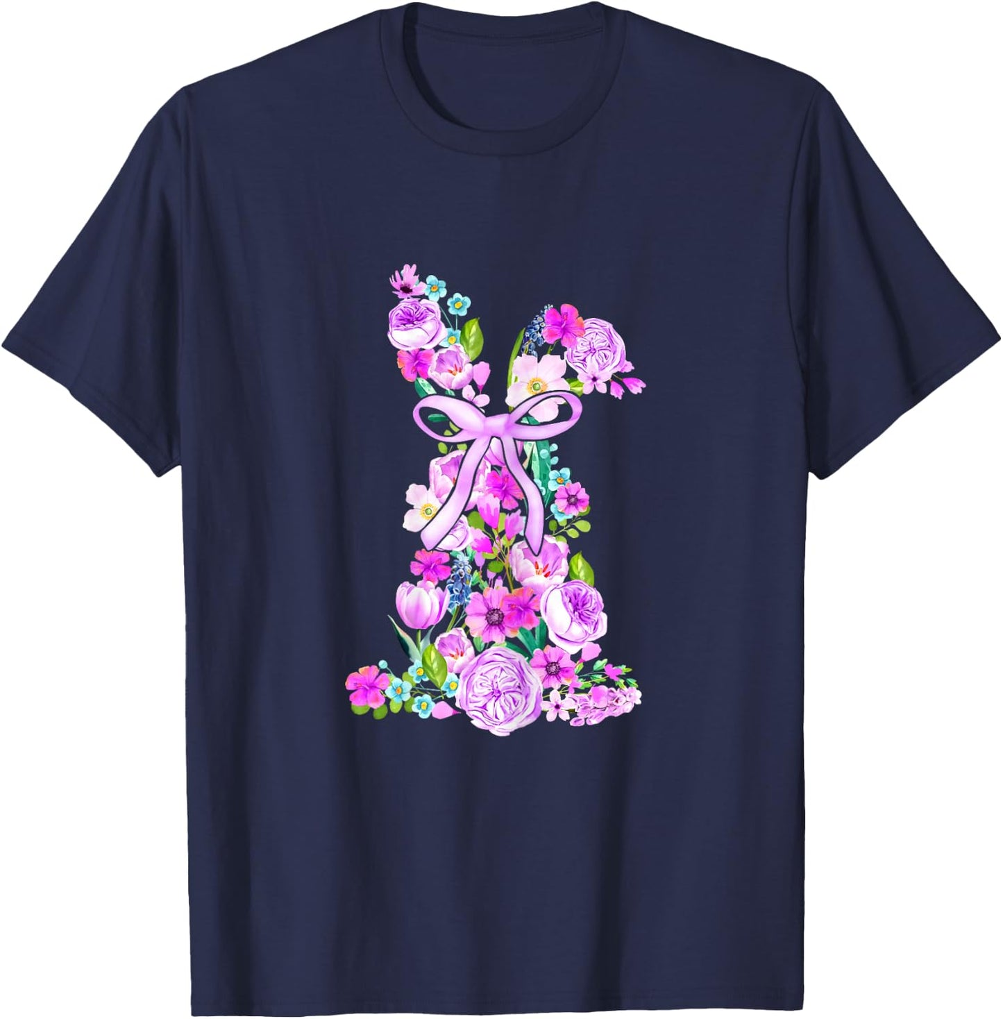 Watercolor Violet Floral Easter Bunny Woment Girls T-Shirt - T-Shirt | Navy