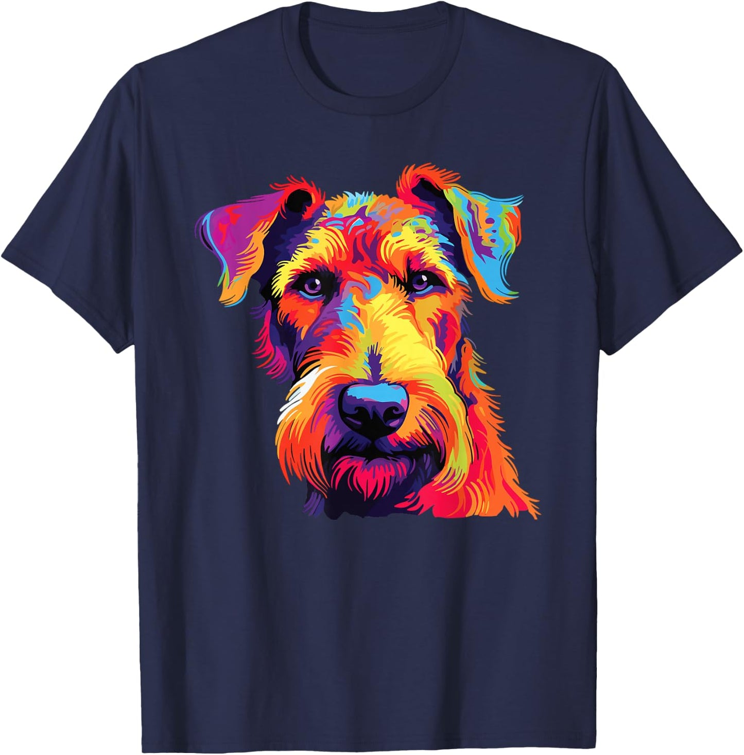 Watercolor Colorful Airedale Terrier Dog T-Shirt - T-Shirt | Navy