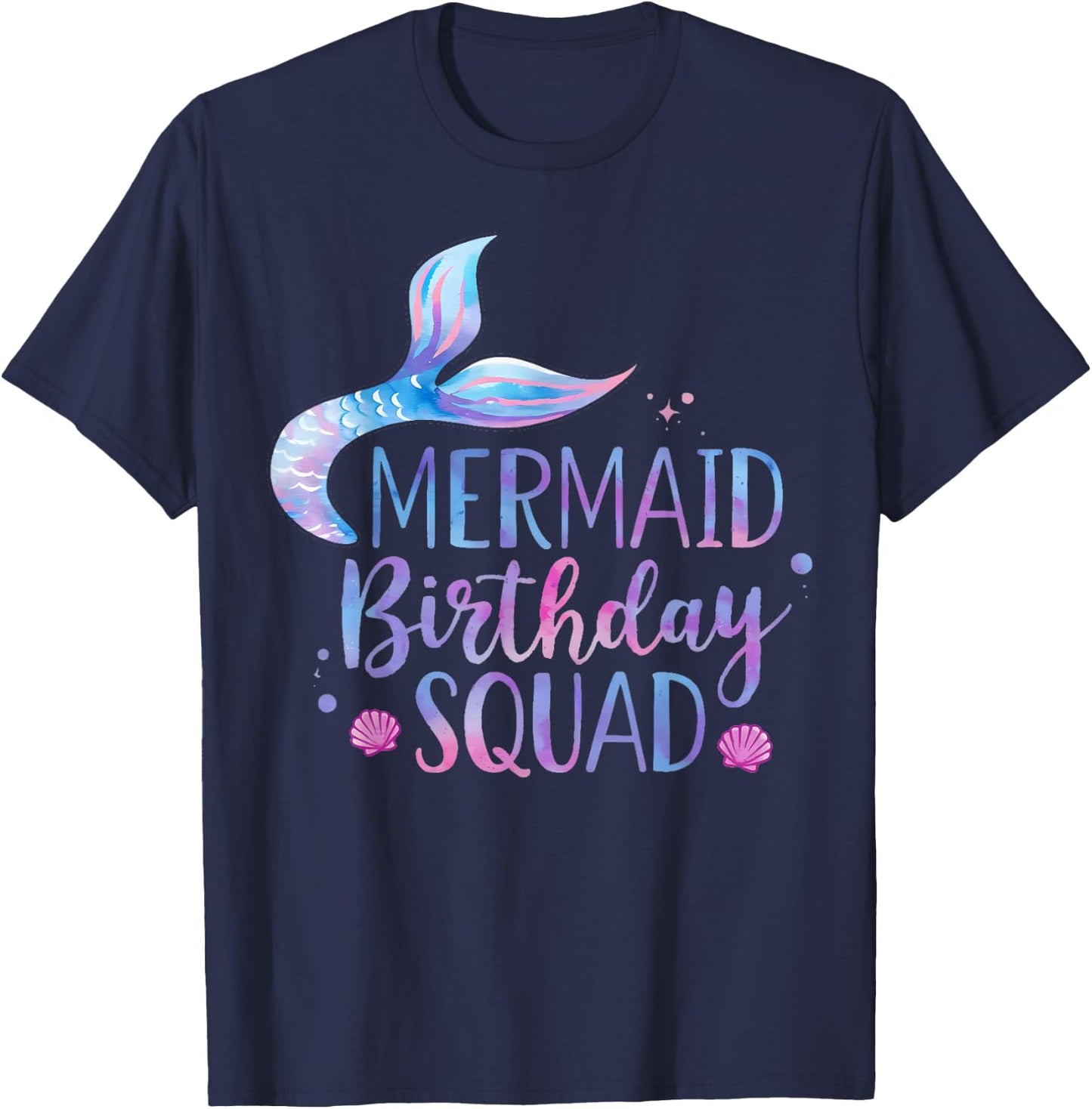 Mermaid Birthday Squad Party Girls Cute Ocean Watercolour T-Shirt - T-Shirt | Navy