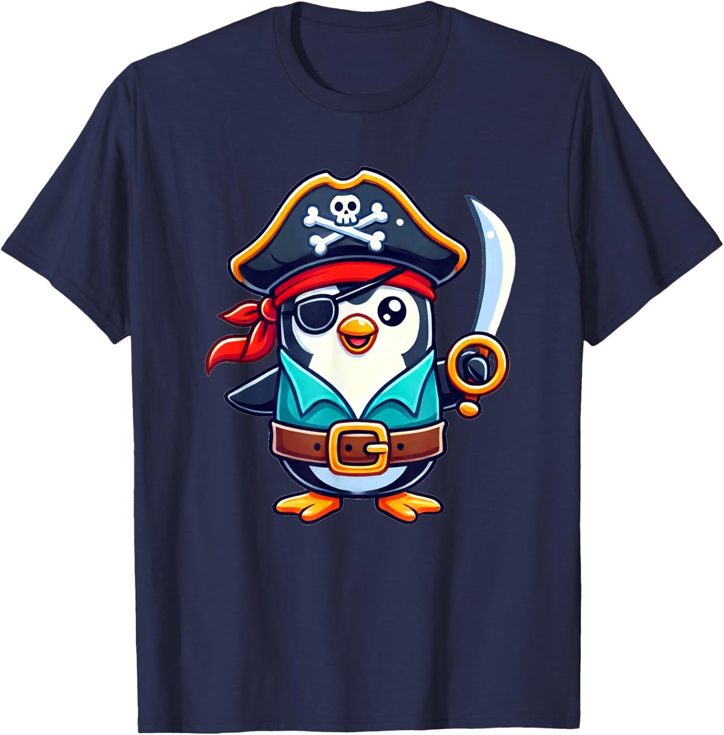Penguin Halloween Pirate Kids Women Men Penguin T-Shirt - T-Shirt | Navy