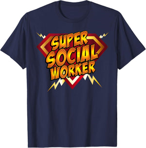 Super Social Worker Superhero Style Caseworker Gift T-Shirt - T-Shirt | Navy