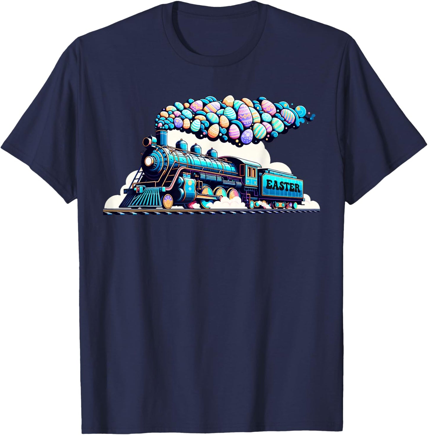 Railroad Bunny Train Easter Egg Kids Toddler Boys Easter T-Shirt - T-Shirt | Navy