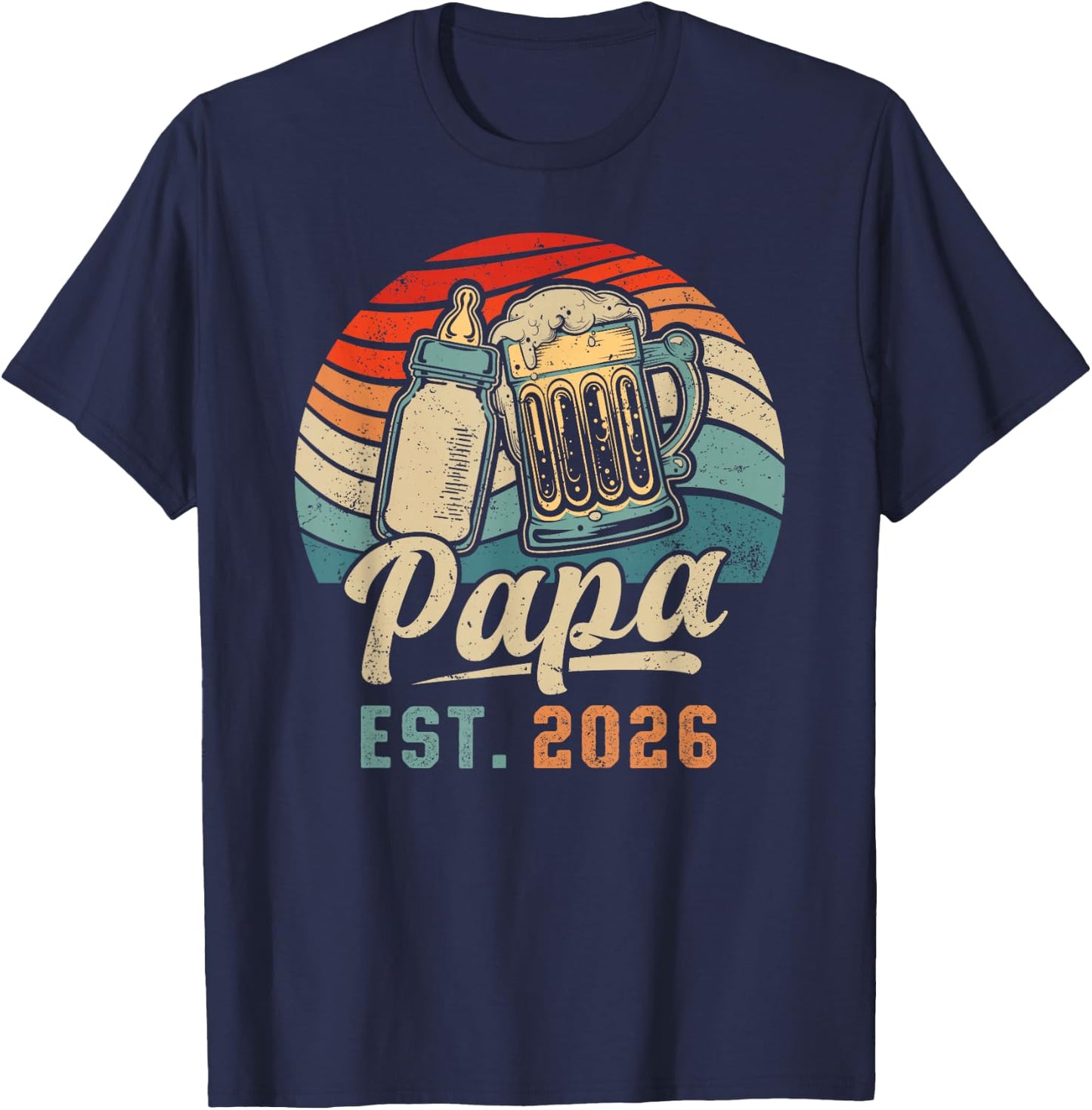 Papa Est. 2026, Erster Vatertag, Frischgebackener Vater T-Shirt - T-Shirt | Navy