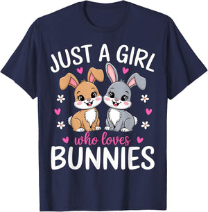 Just a Girl Who Loves Bunnies Rabbit T-Shirt - T-Shirt | Navy