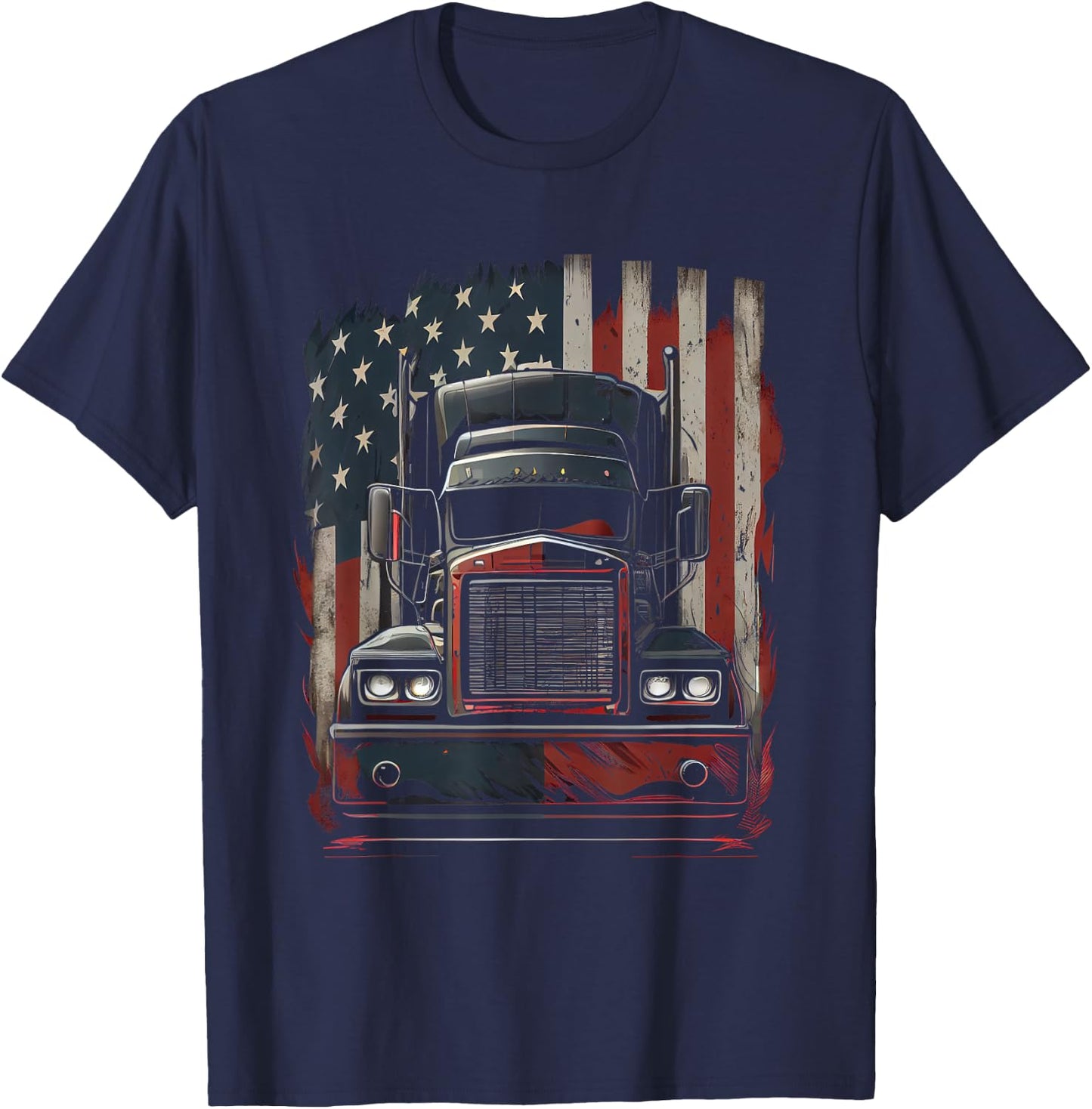 US amerikanische Flagge Trucker Lkw-Fahrer Geschenk T-Shirt - T-Shirt | Navy