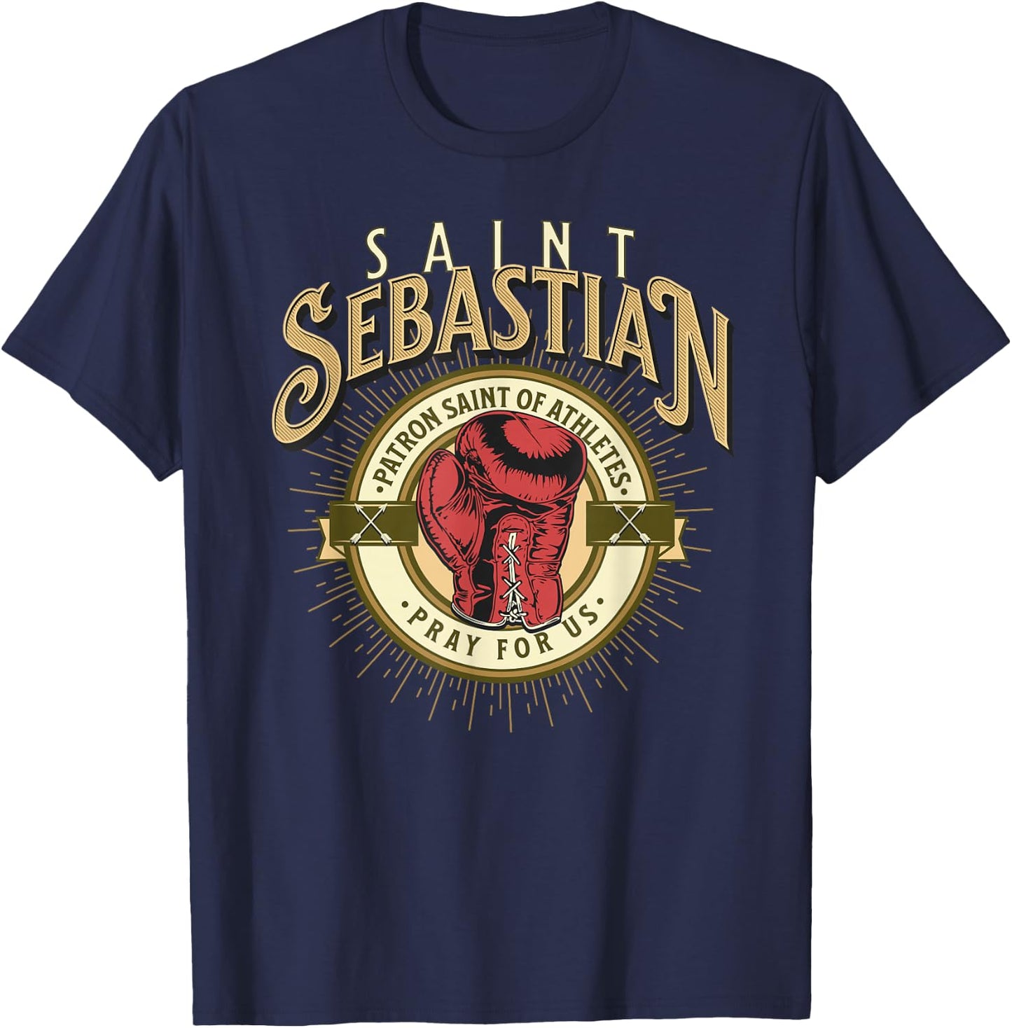 St Sebastian Patron Saint of Sports Athletes Boxing Glove T-Shirt - T-Shirt | Navy