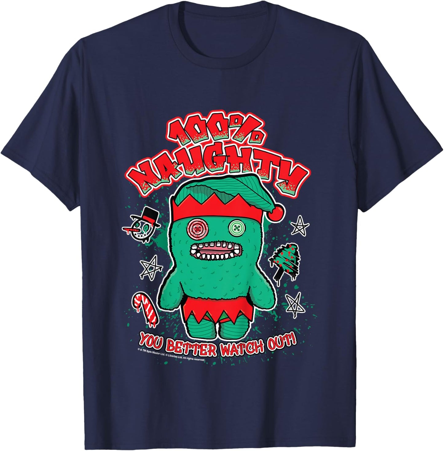 Kids Fuggler Christmas Elf 100 Naughty You Better Watch Out Kids T-Shirt - T-Shirt | Navy