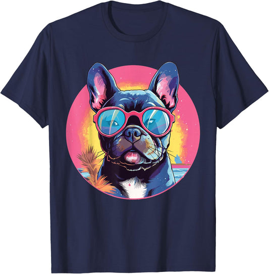 French Bulldog With Sunglasses T-Shirt - T-Shirt | Navy
