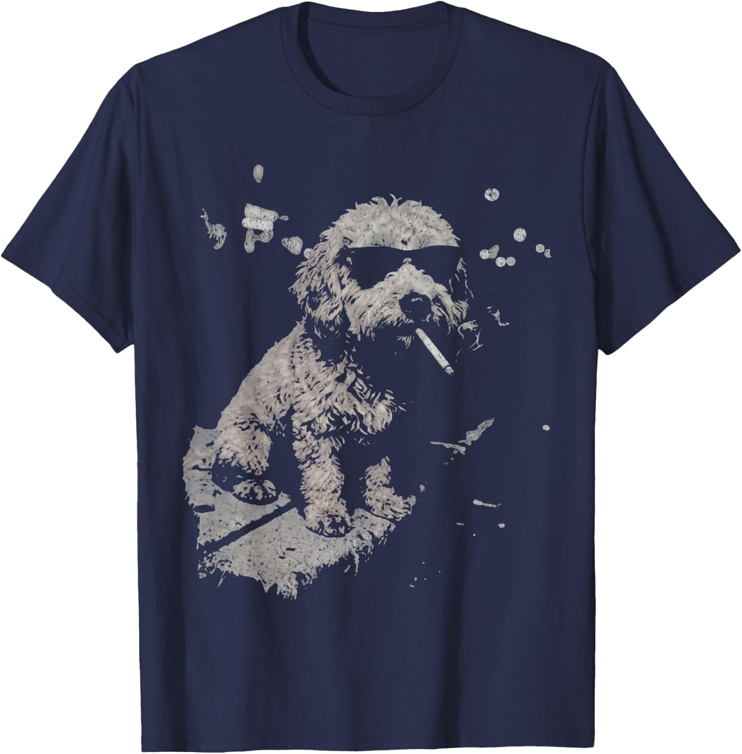Dog Smoking Cigarette Funny Goldendoodle Meme T-Shirt - T-Shirt | Navy