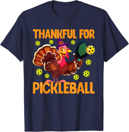Thankful For Pickleball Turkey Thanksgiving Sport Lovers T-Shirt - T-Shirt | Navy
