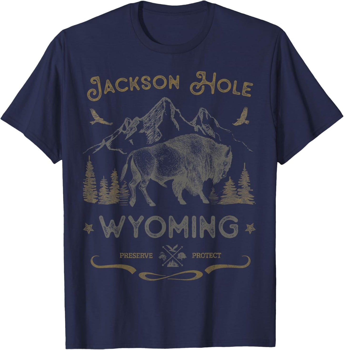 Jackson Hole Wyoming Cowboy State Buffalo National Parks T-Shirt - T-Shirt | Navy