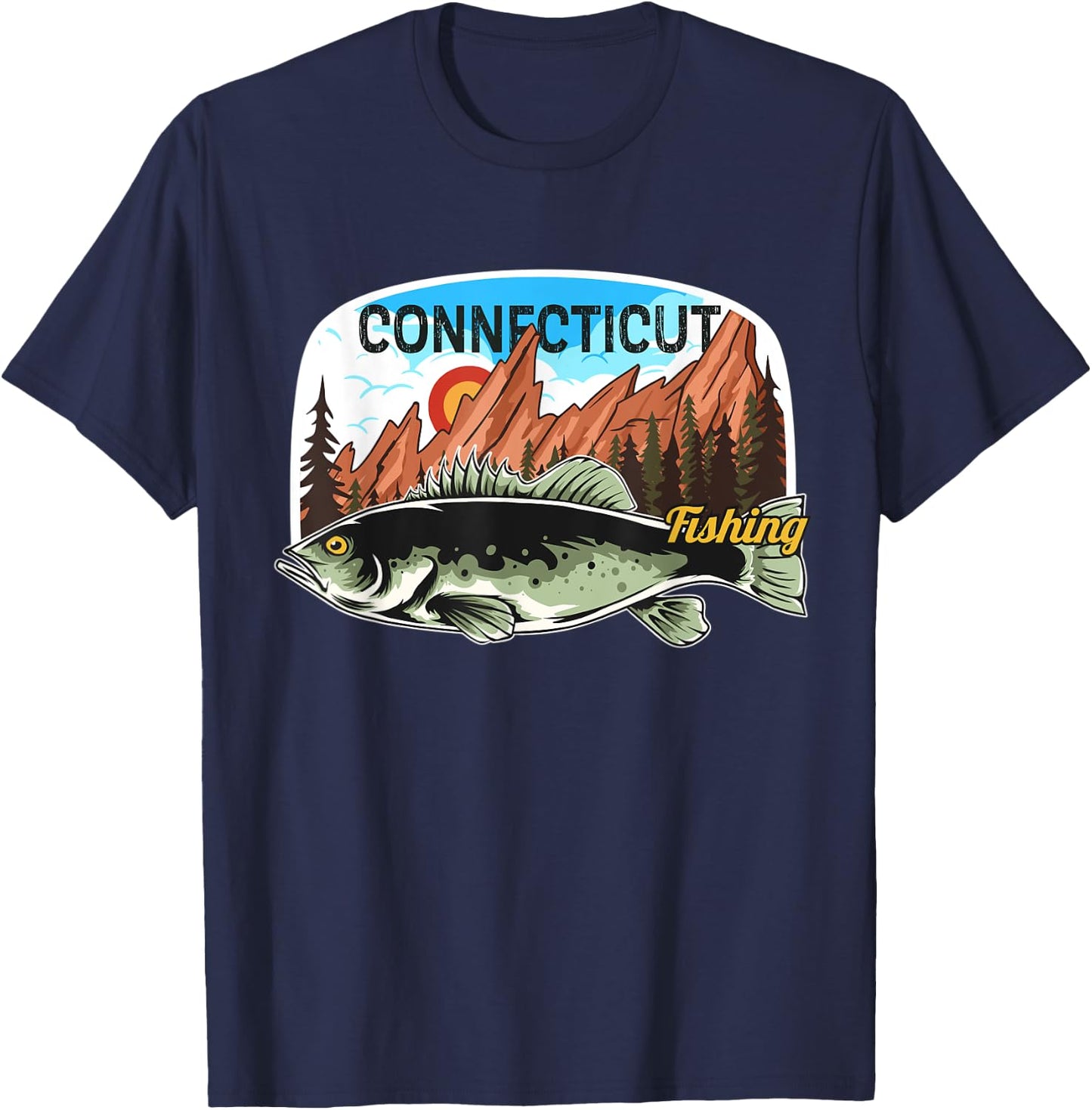 Fishing in Connecticut - Retro Nature Connecticut Fishing T-Shirt - T-Shirt | Navy
