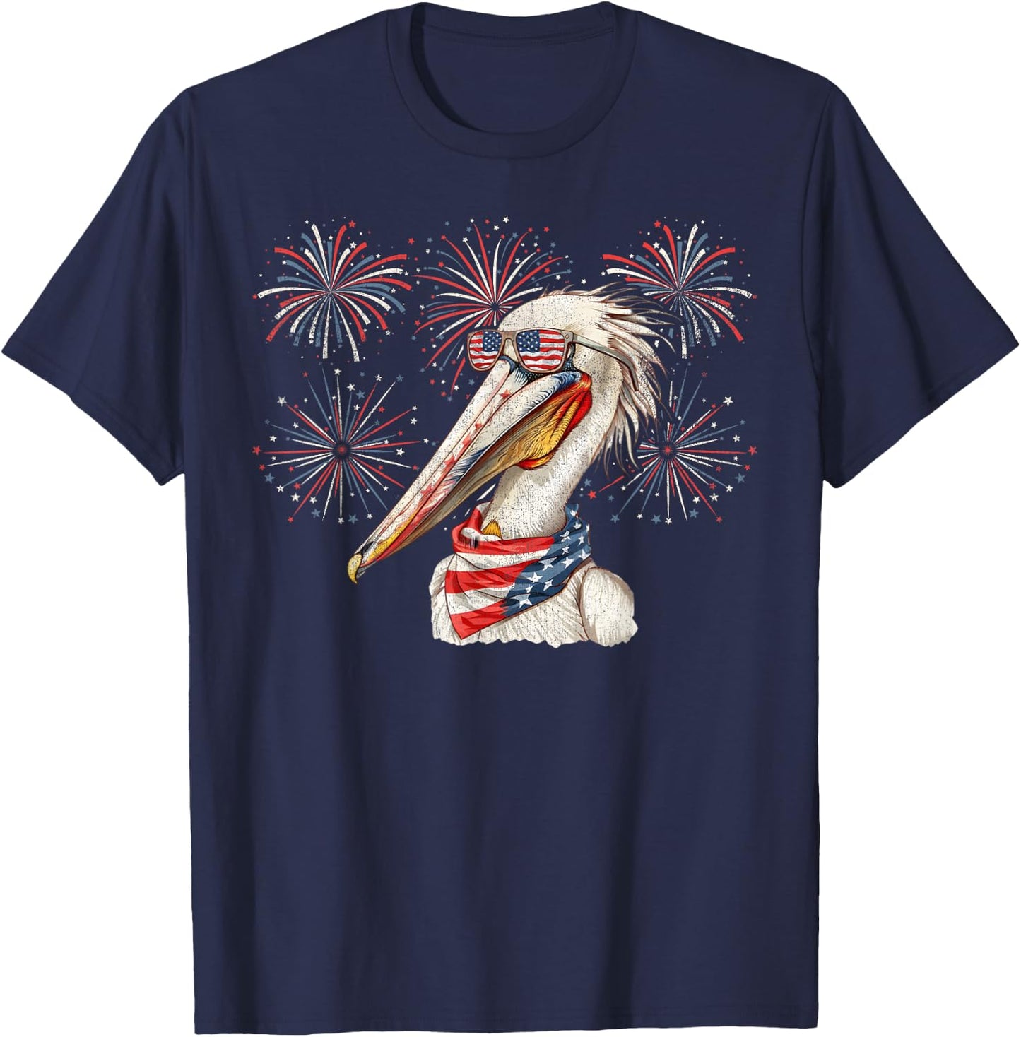 Pelican 4th Of July Sunglasses American Flag Fireworks T-Shirt - T-Shirt | Navy