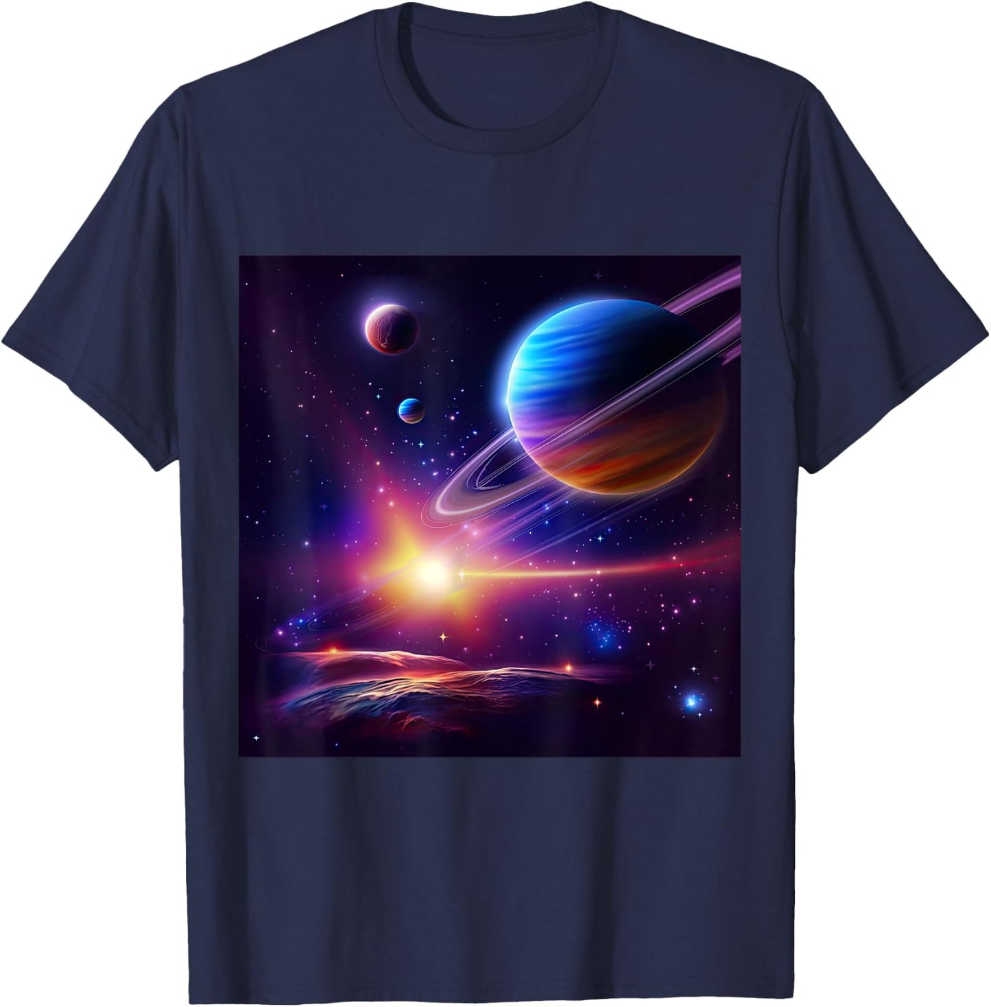 Saturn Planet Galaxy Nebula Space T-Shirt - T-Shirt | Navy