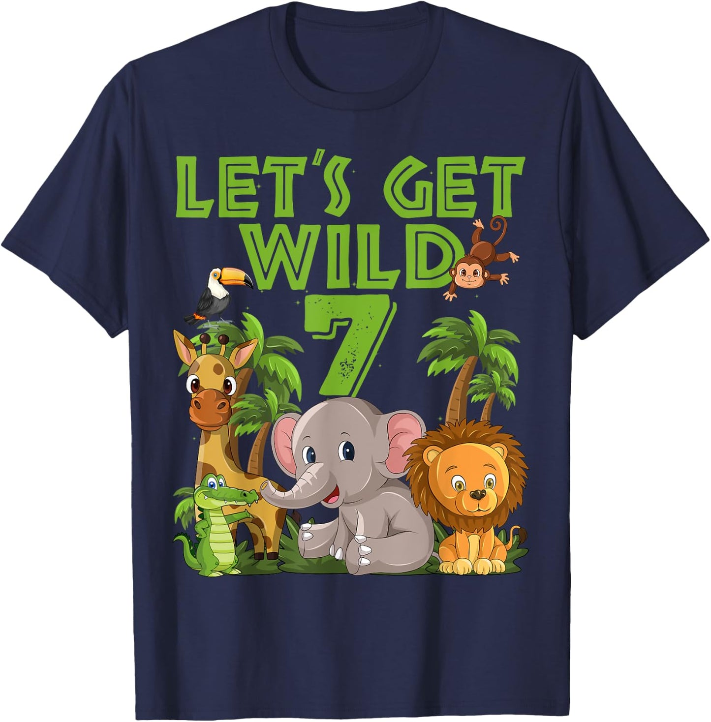 7 Year Old Zoo Birthday Safari Jungle Animal 7th B-day T-Shirt - T-Shirt | Navy