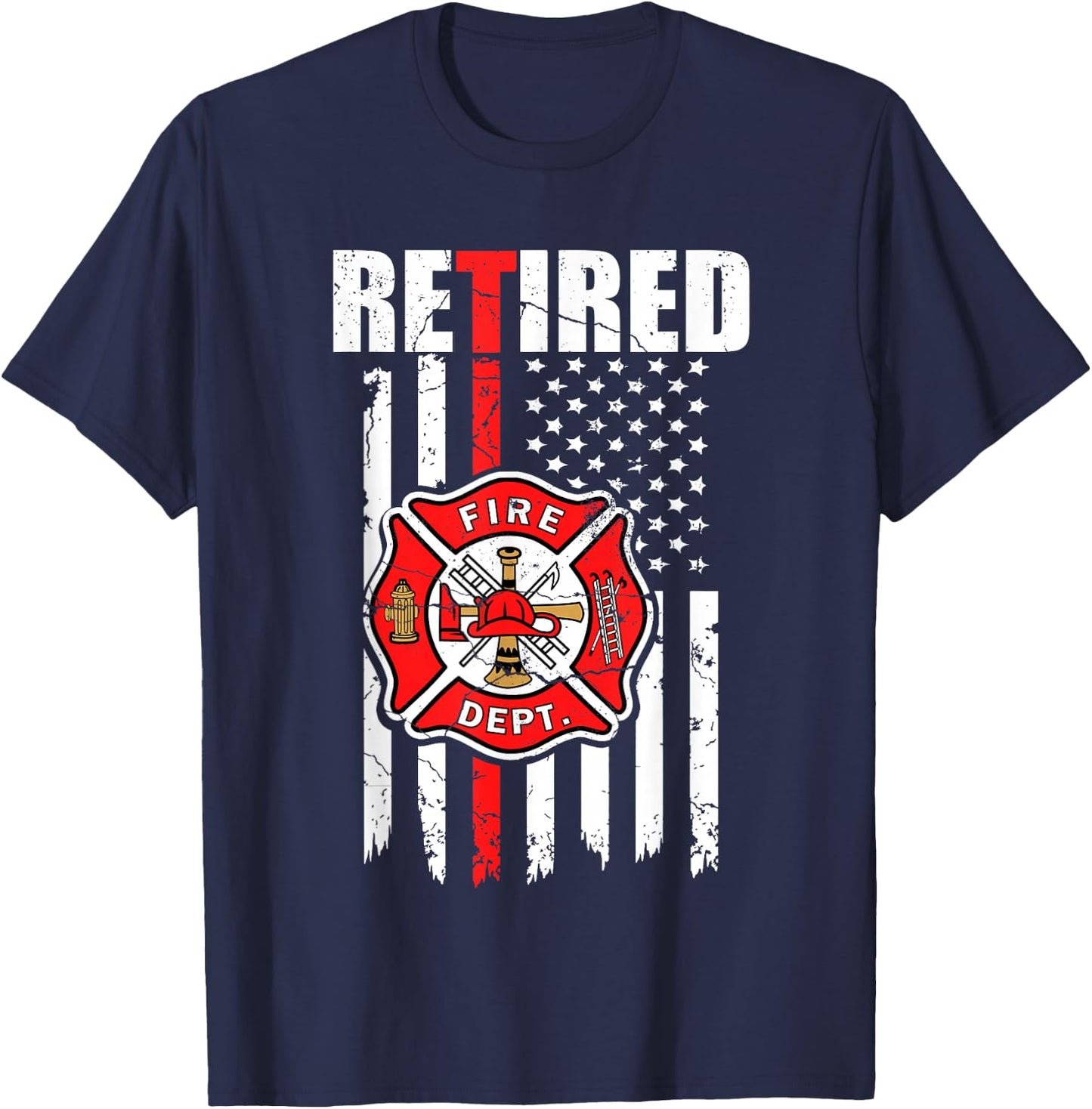 Retired Firefighter American Flag, Retirement 2021, Fireman T-Shirt - T-Shirt | Navy