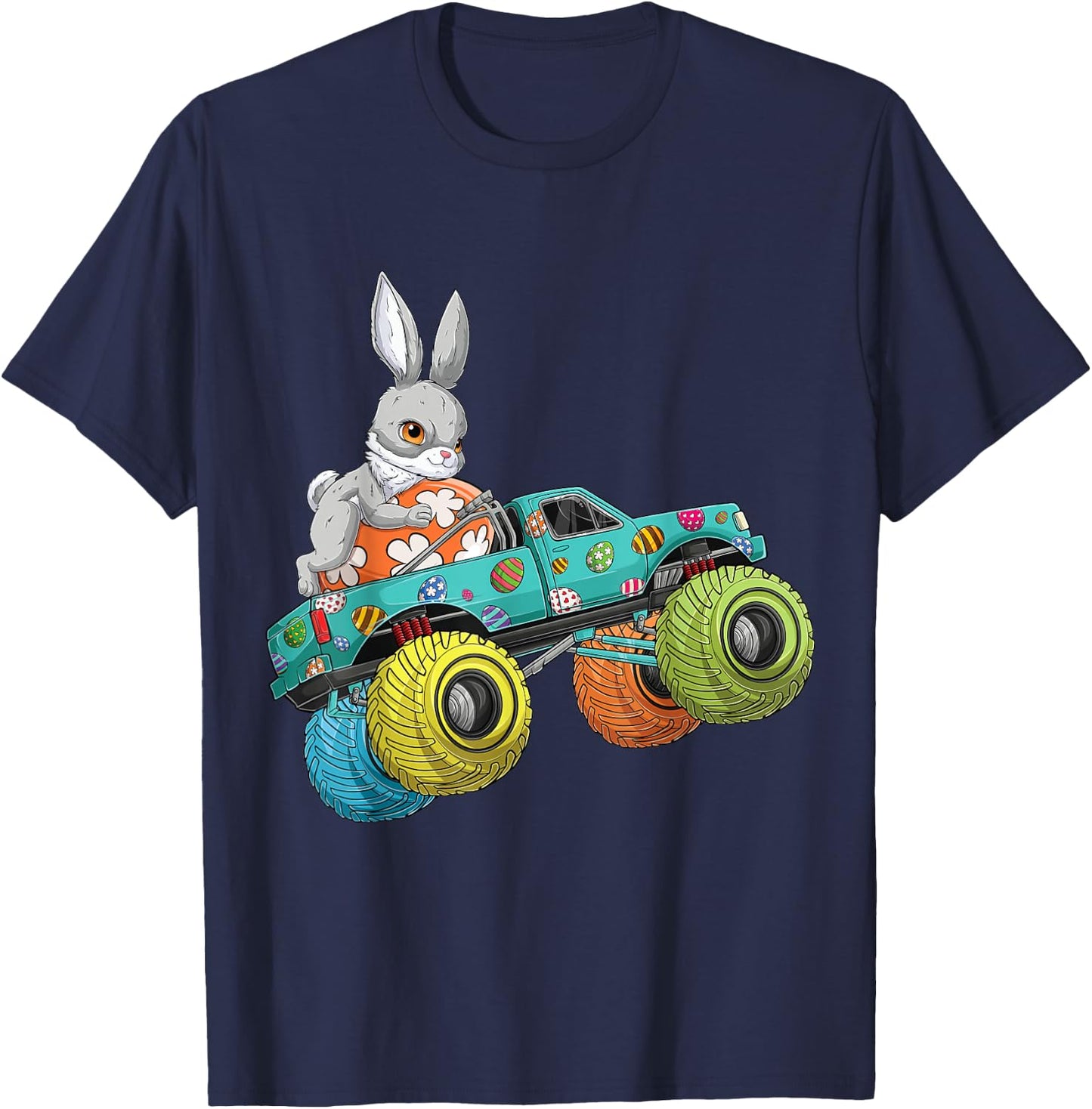 Happy Easter Day Bunny Egg riding Monster Truck Boys Kids T-Shirt - T-Shirt | Navy