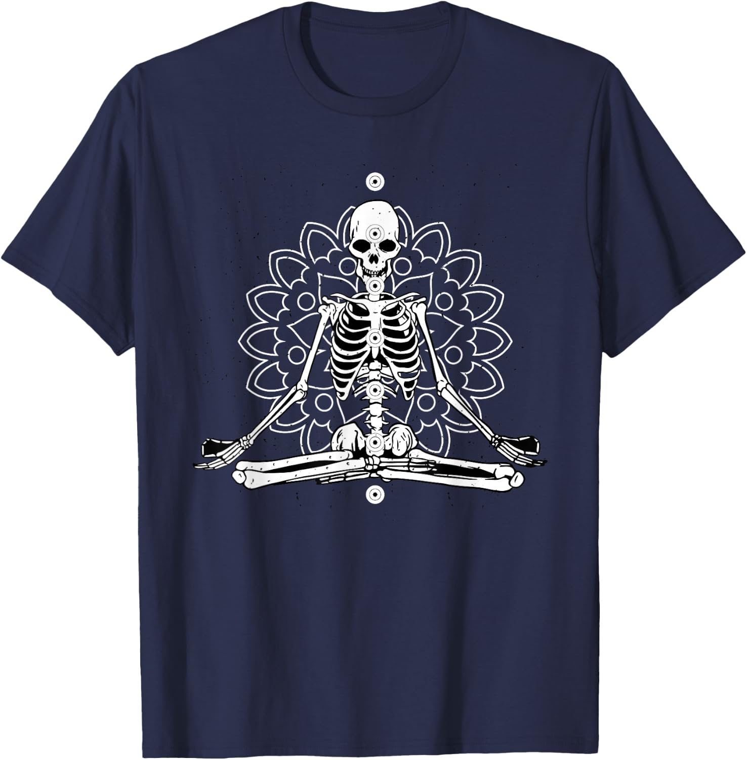 Skeleton Meditation Mandala Halloween Yoga Spiritual Gift T-Shirt - T-Shirt | Navy