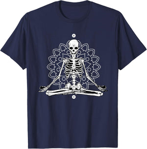 Skeleton Meditation Mandala Halloween Yoga Spiritual Gift T-Shirt - T-Shirt | Navy