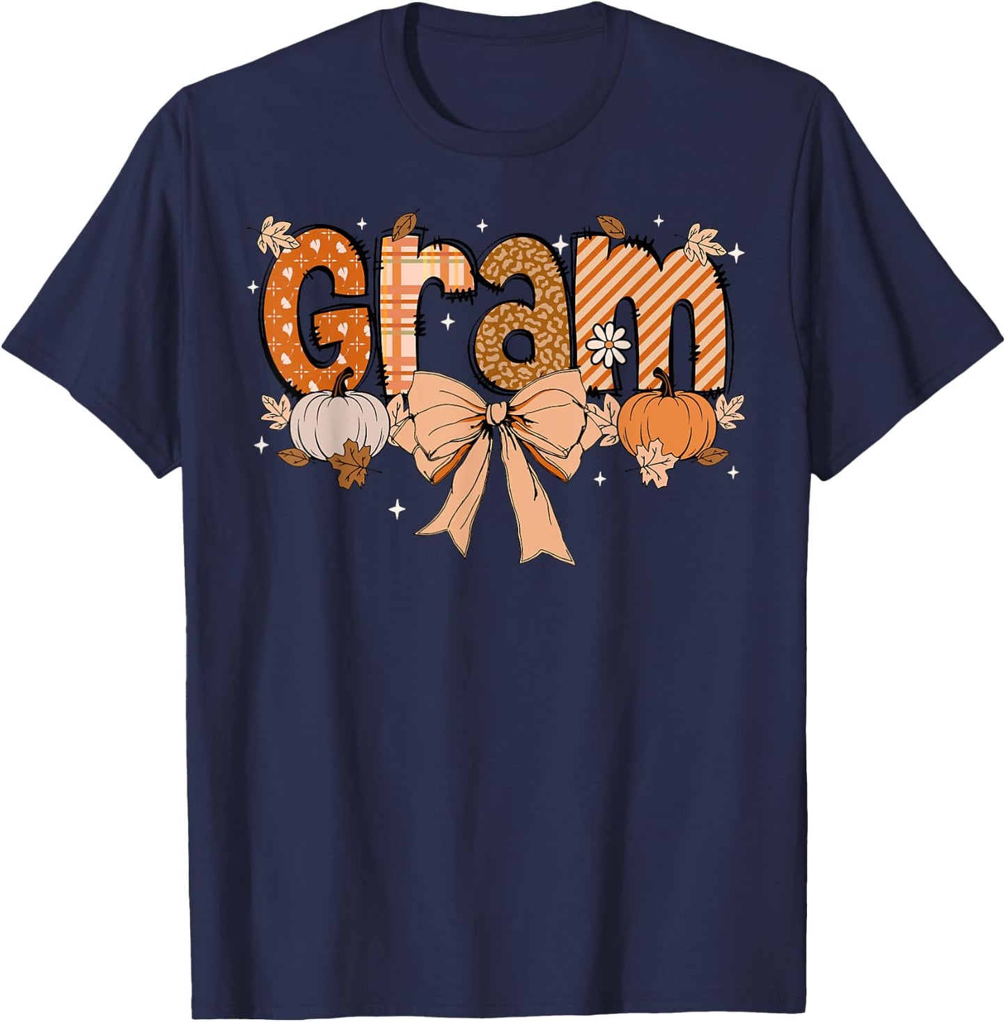 Gram Pumpkin Fall Coquette Bow Thanksgiving Mom Women T-Shirt - T-Shirt | Navy