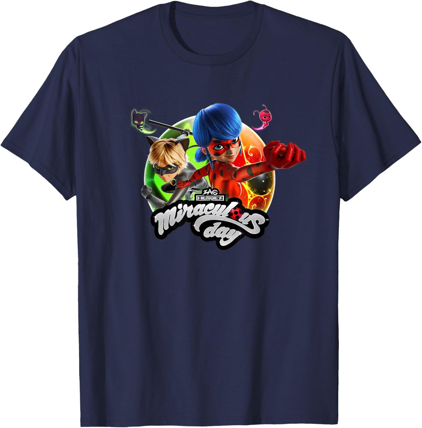 Miraculous Ladybug Cat Noir Miraculous Day 2024 Kwamis T-Shirt - T-Shirt | Navy