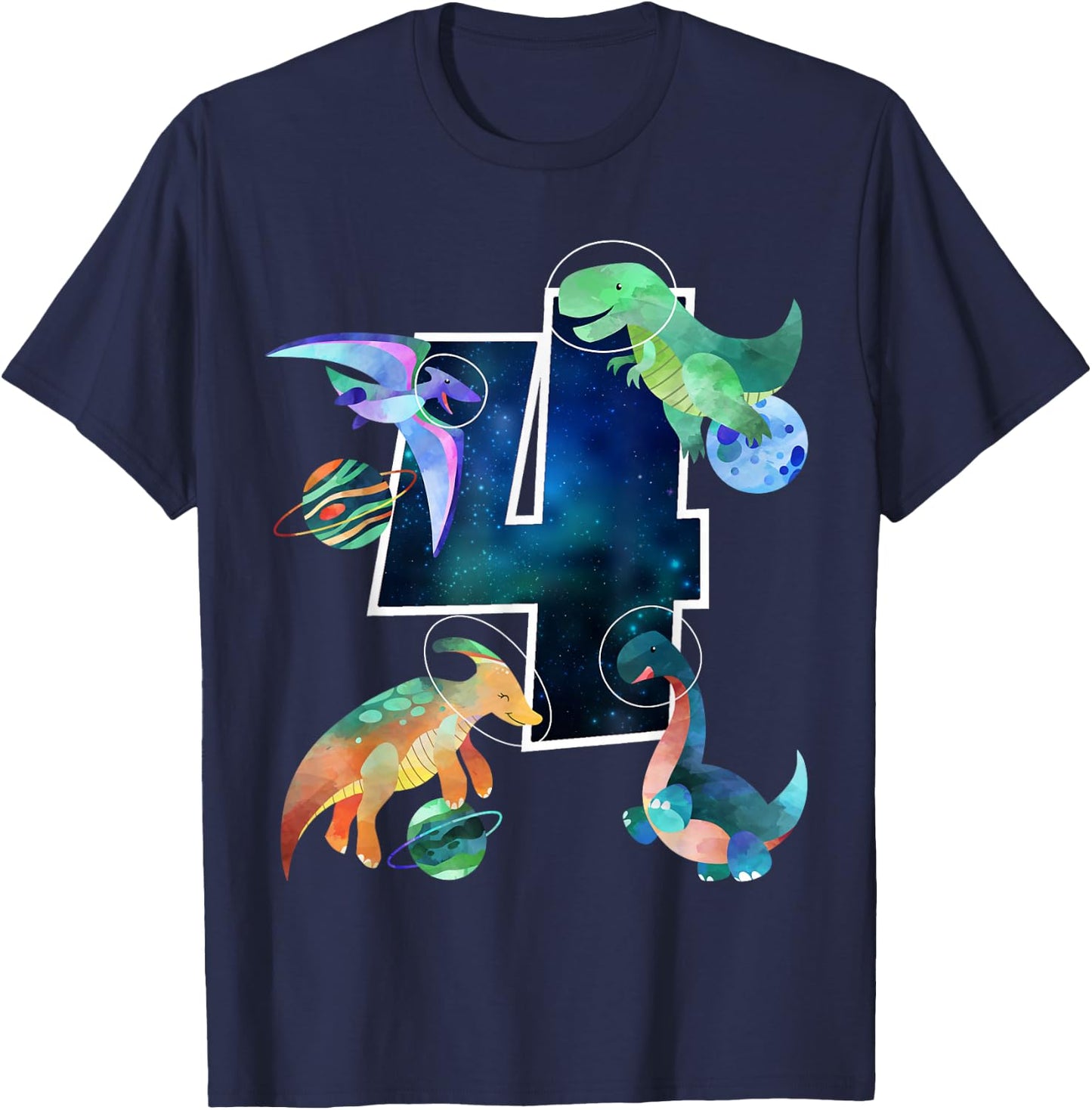Kids Astronaut Outer Space Dinosaurs 4th Birthday Boy Gift T-Shirt - T-Shirt | Navy